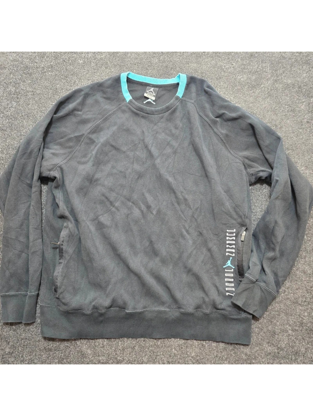 Nike Air Jordan Crewneck Sweatshirt XXL Black Teal Zip Pockets Pullover Y2K Tech